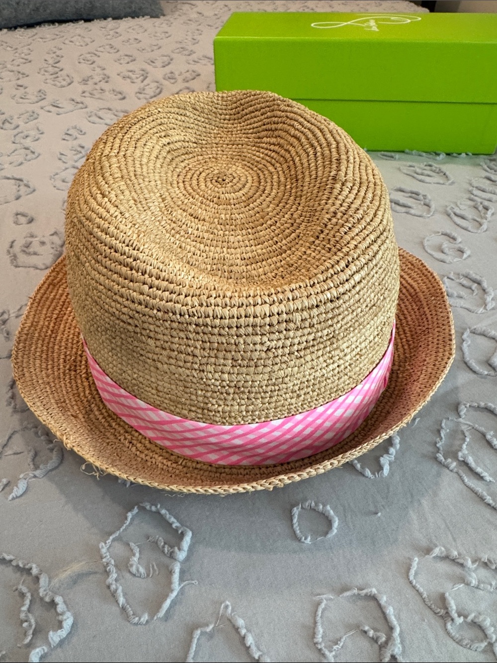Lilly Pulitzer Straw Fedora Hat with Pink Gingham Band - Picture 6 of 6